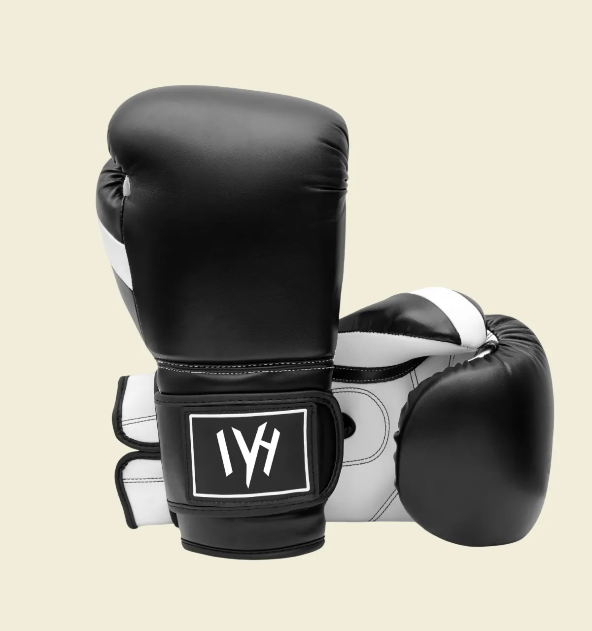 Professional black leather boxing gloves for training, sparring and competition.