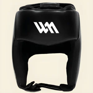 Apex Combat Helmet black leather MMA headgear for sparring and combat protection.