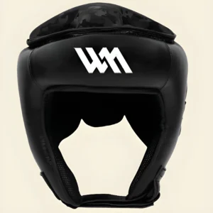 Ghost Shadow Guard black leather MMA headgear for sparring and combat training.