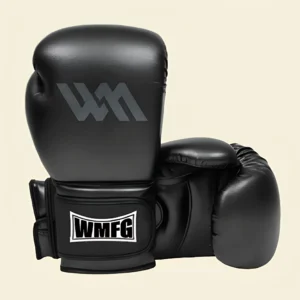 Black Raptor Pro boxing gloves with WMFG logo for training and sparring.