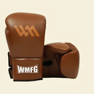 Brown Terra Strike Pro boxing gloves with WMFG logo for training and sparring.