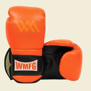 Orange Vulcan Elite MMA gloves with WMFG logo for training and sparring.